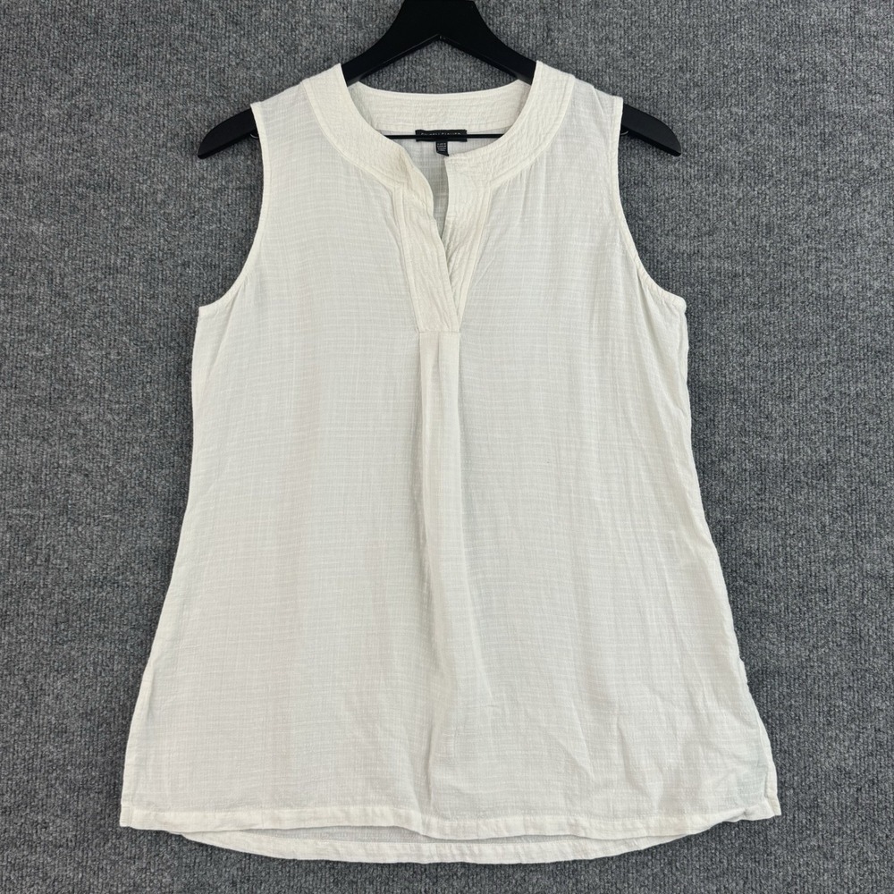Eileen Fisher Tunic Womens XS White Linen Blend Gauze Sleeveless Italian Fabric